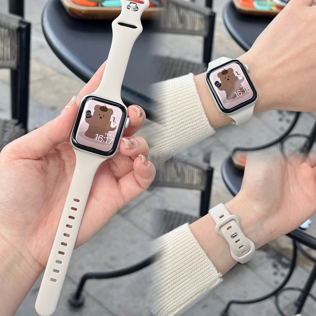 适用苹果手表带Apple watch8蝴蝶扣硅胶小蛮腰iwatch76se25运动细