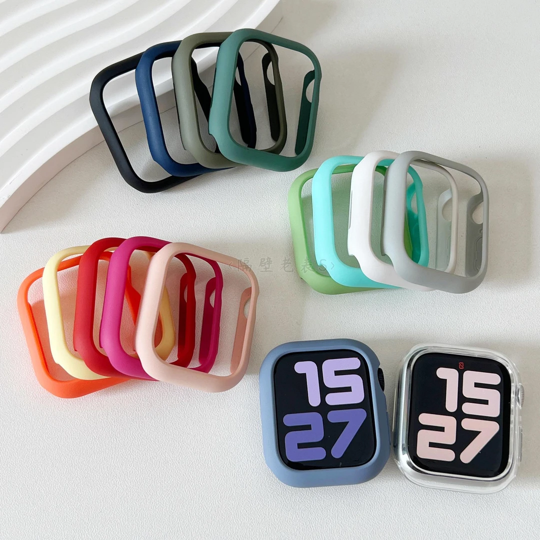 适用s10苹果手表保护壳applewatch9糖果色PC半包iwatch876SE2防摔