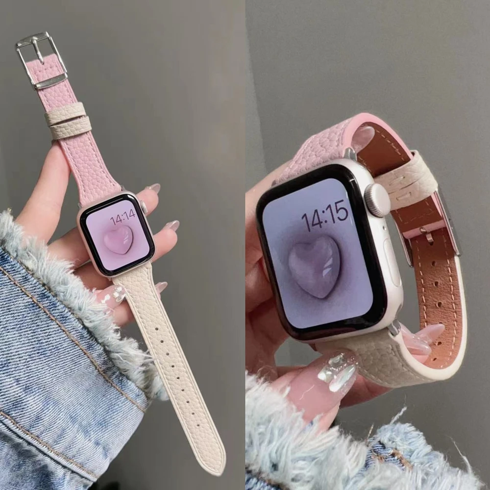 applewatch9代苹果手表ultra小蛮腰S8/7SE拼色荔枝纹iwatch10表带