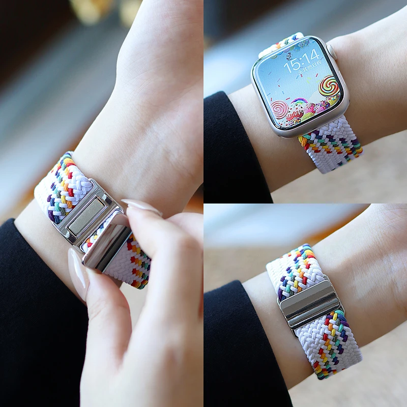 适用于iWatch9苹果手表表带8765代Ultra单圈编织尼龙弹力磁吸s10