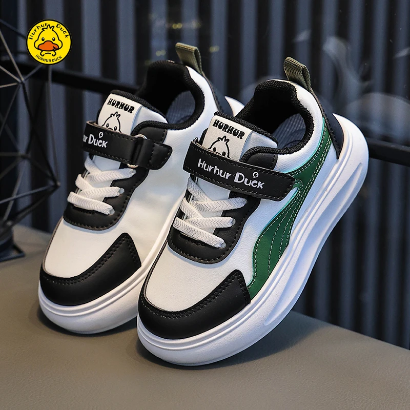 小黄鸭男童鞋春秋季皮面防水防臭男孩运动鞋潮流儿童软底跑步鞋子