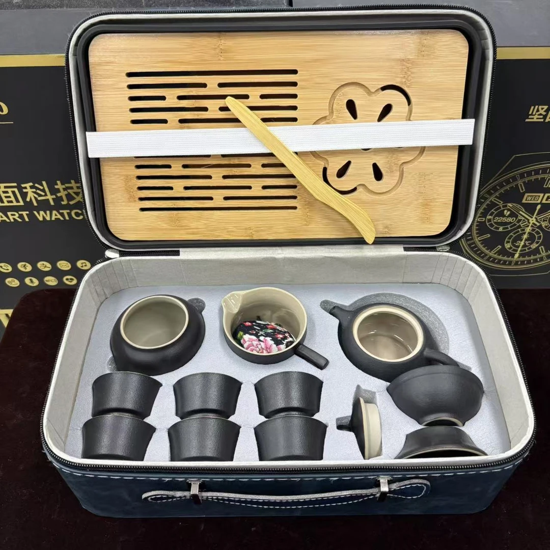 高档汝窑功夫茶具套装家用客厅户外陶瓷泡茶壶礼盒装ys