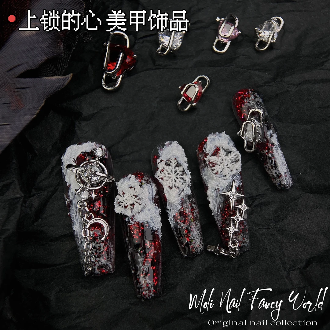 【Moli】新款爱心美甲钻饰品网红爆款金属镶钻立体指甲装饰饰品