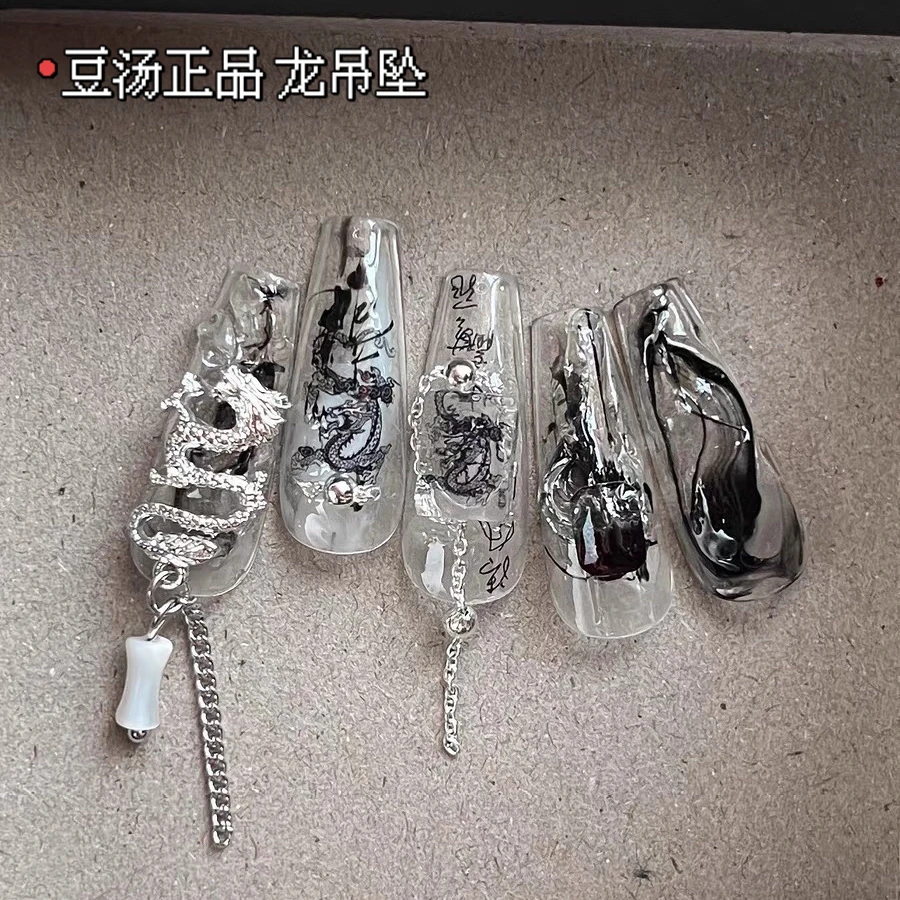 【豆汤正品】新中式国风美甲饰品y2k风天然贝壳游龙翡翠葫芦佛头