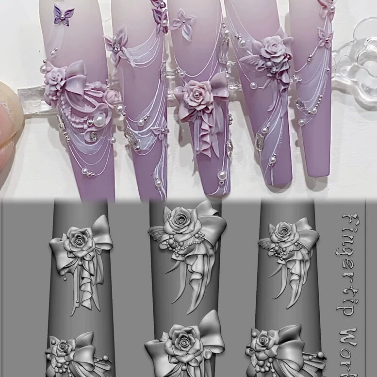 【美甲模具】FingertipWorker原创精致玫瑰花蝴蝶结飘带兰花模具