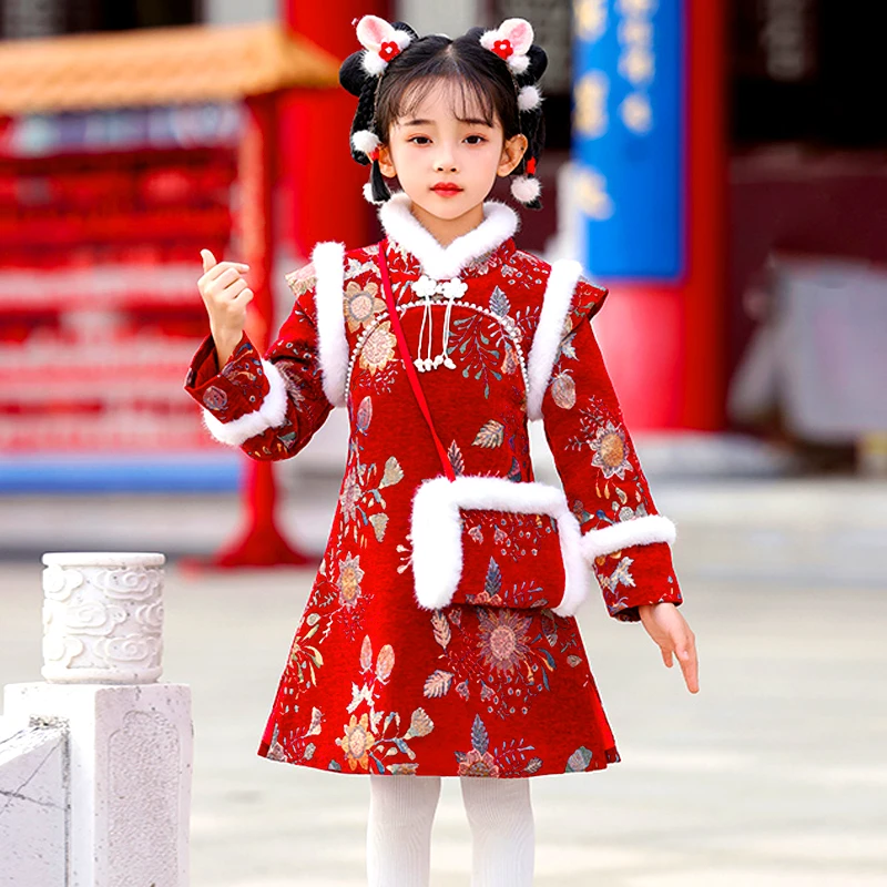 幼儿园高档汉服女童中国风上衣冬儿童古装过年服新中式服装拜年服