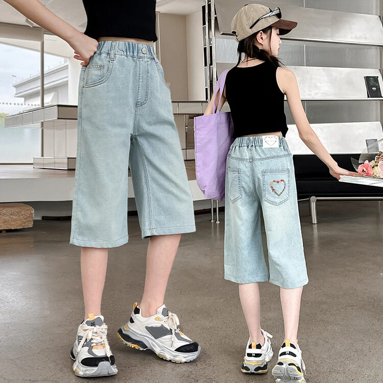 女童短裤夏季2024新款时髦洋气中大童宽松薄款外穿牛仔百搭七分裤