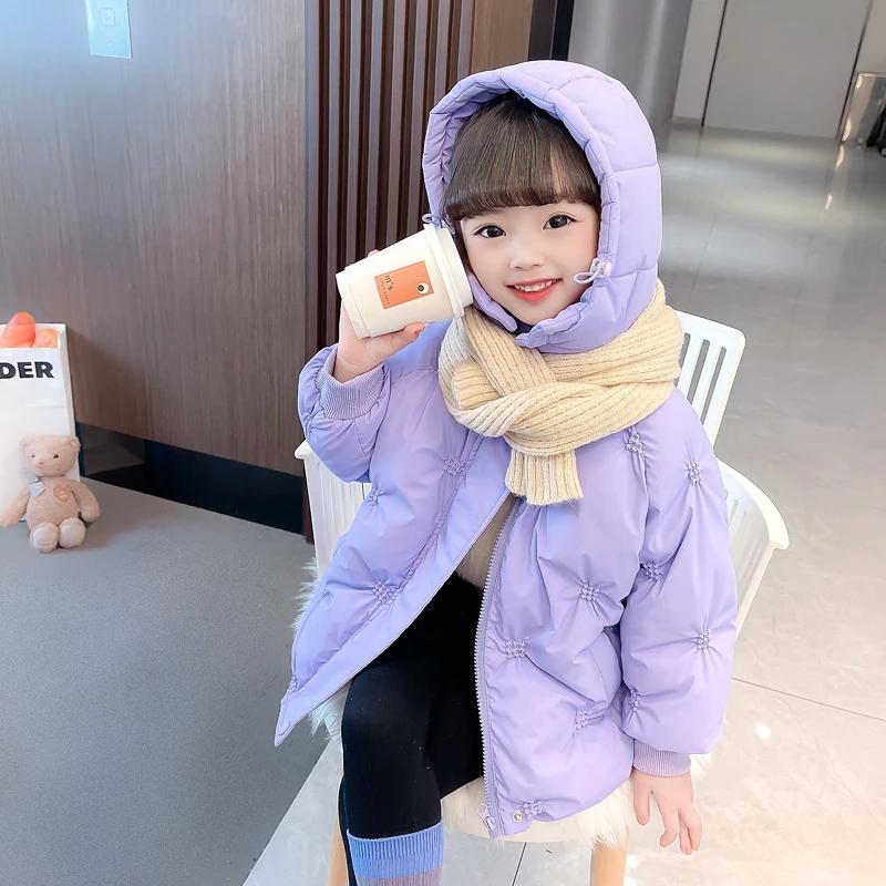 女童棉服冬季加绒加厚外套2024新款洋气儿童棉袄宝宝连帽棉衣冬装
