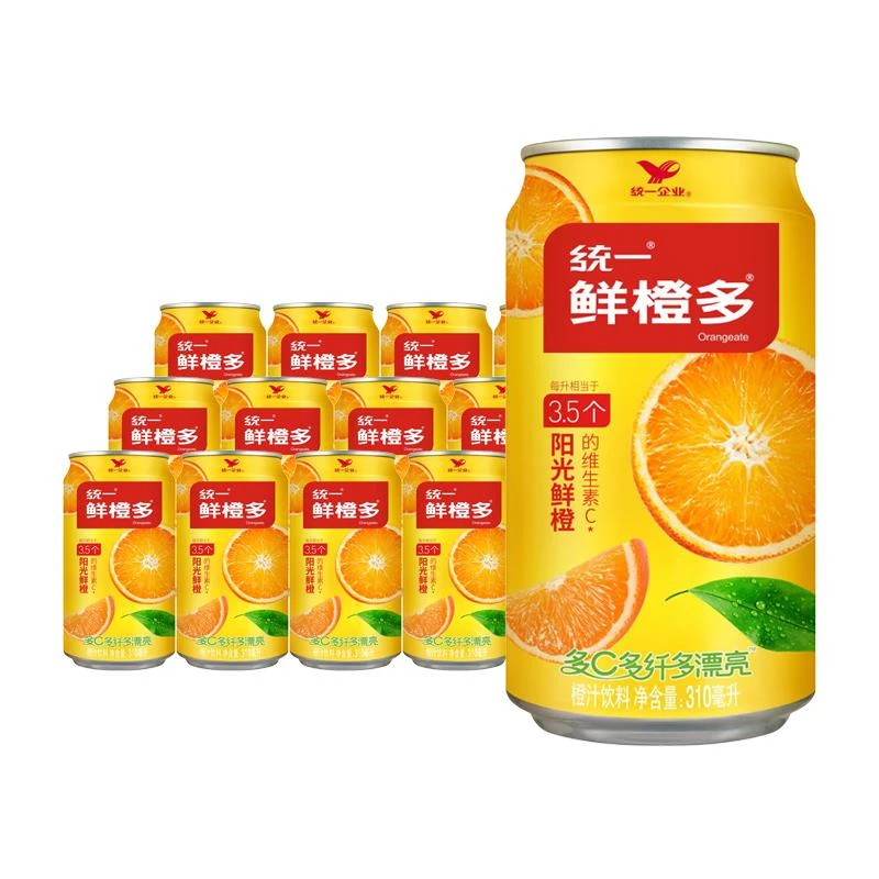 统一鲜橙多310ml*6罐12罐装整箱橙汁饮料维生素C果味饮品易拉罐k