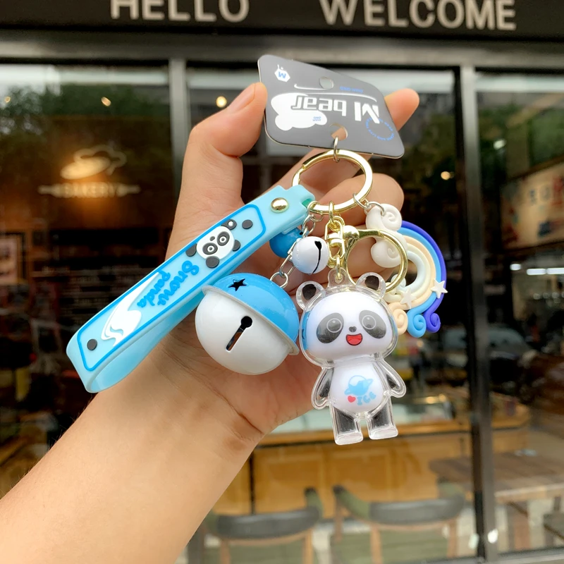可爱卡通熊猫创意钥匙链圈个性亚克力外壳小清新汽车钥匙包包挂件