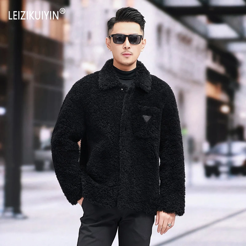 2025海宁新款时尚绵羊羊羔毛皮草男装一体外套羊剪绒保暖加厚翻领