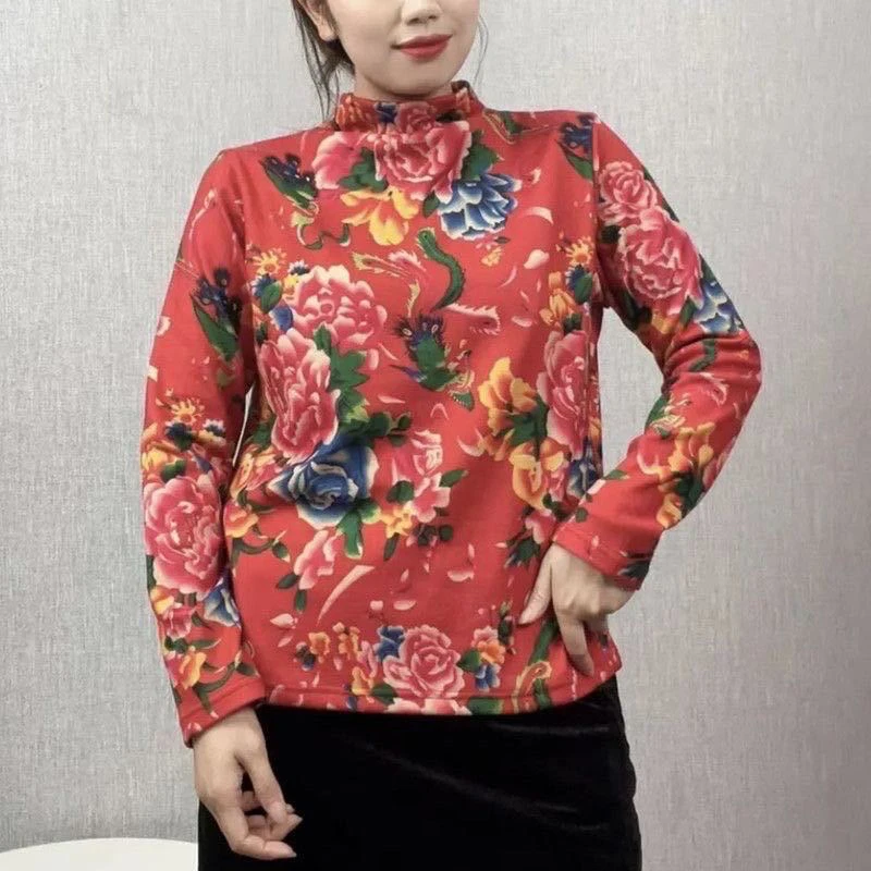 加绒打底衫洋气高弹舒适圆领印花打底衫【中领·百搭】