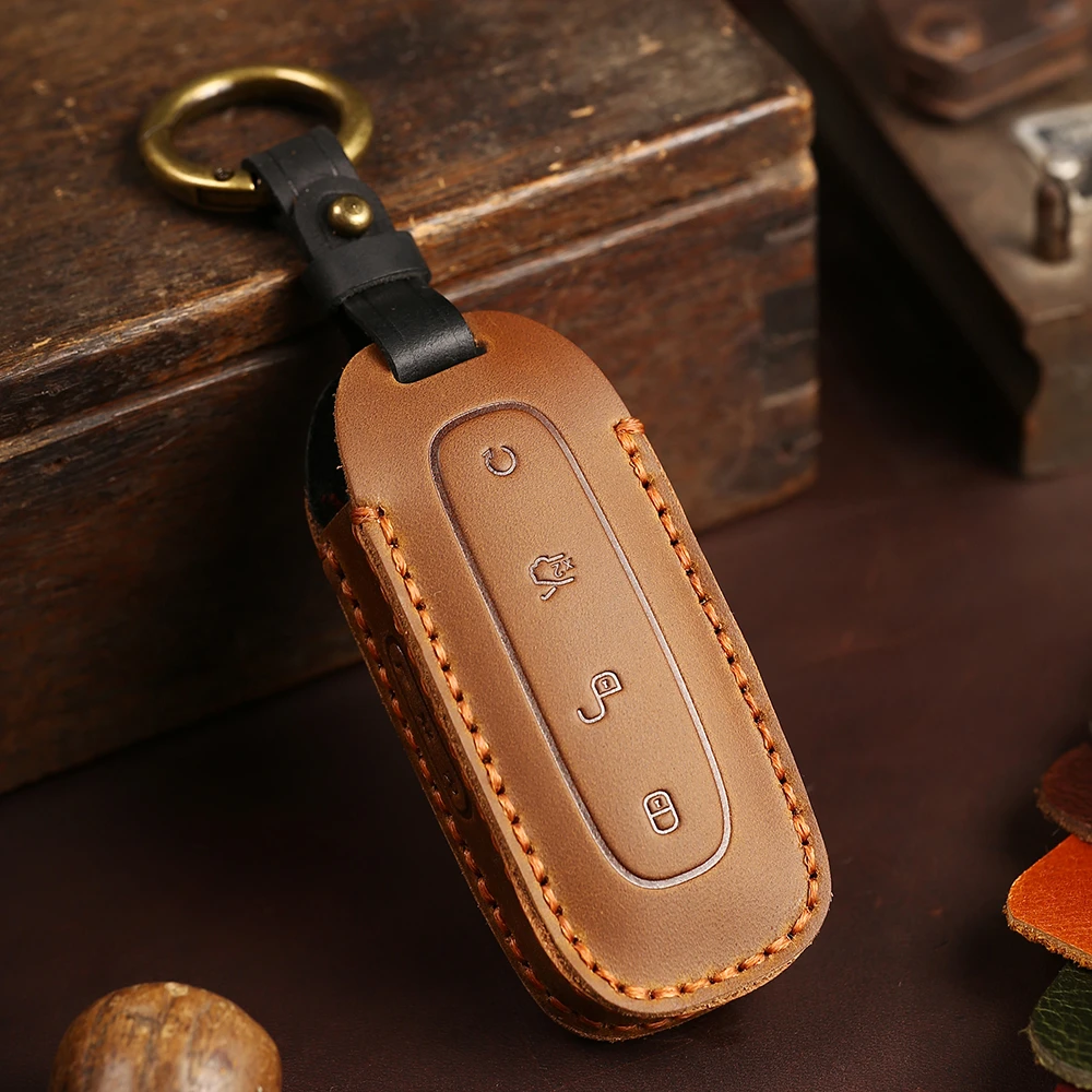 腾势D9真皮钥匙套全新款DMi945/970/1040专用手工防摔保护壳扣包
