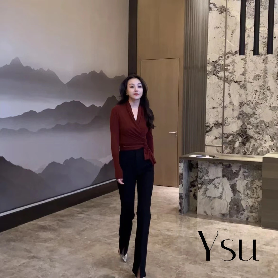 YSU【余书】春秋款显瘦百搭修身加绒开叉西装裤 KZ22111