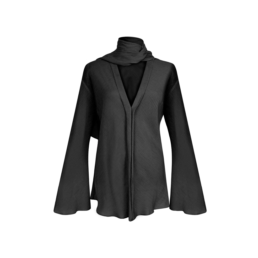 YSU【余书】优雅高级感气质百搭挂脖开衫三宅风褶皱长袖上衣Y370191