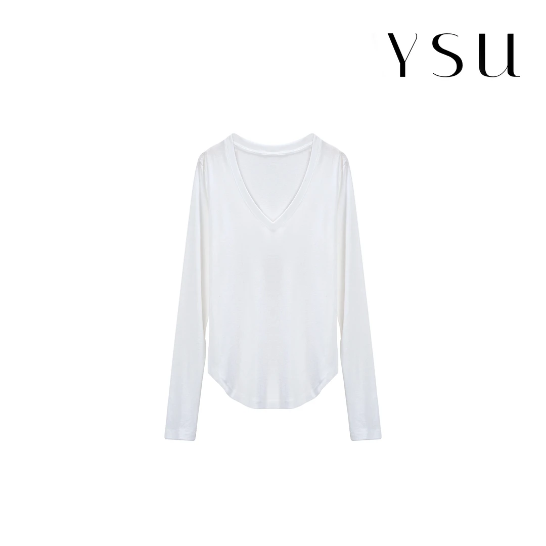 YSU【余书】“经典返场”百搭休闲薄款气质显瘦V领打底T恤上衣Y10359
