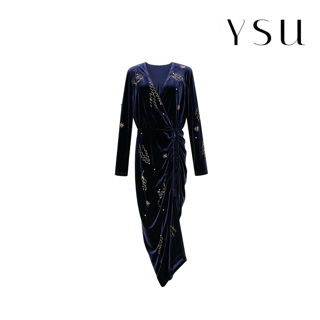 YSU【余书】《边际》设计师高定全手工拼接显瘦不规则连衣裙Y33732