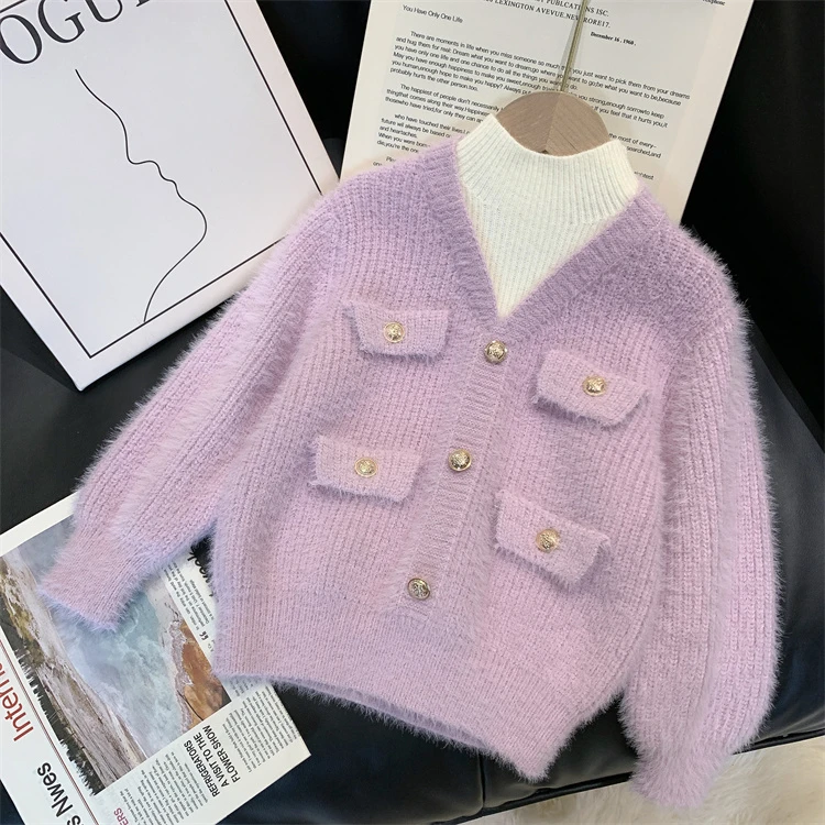 【小扬哥推荐】女童毛衣洋气儿童假两件时尚针织衫女孩韩版休闲上