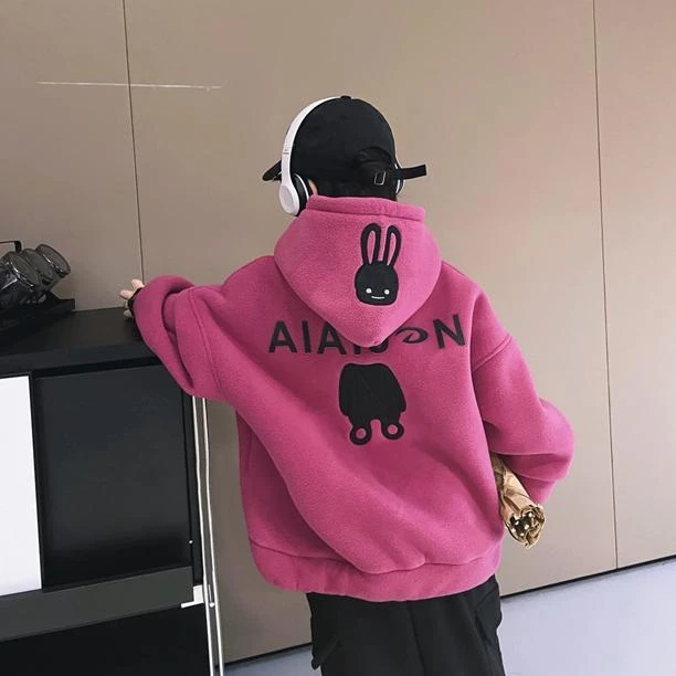 儿童双面绒休闲连帽卫衣2023冬季新款男女童加厚保