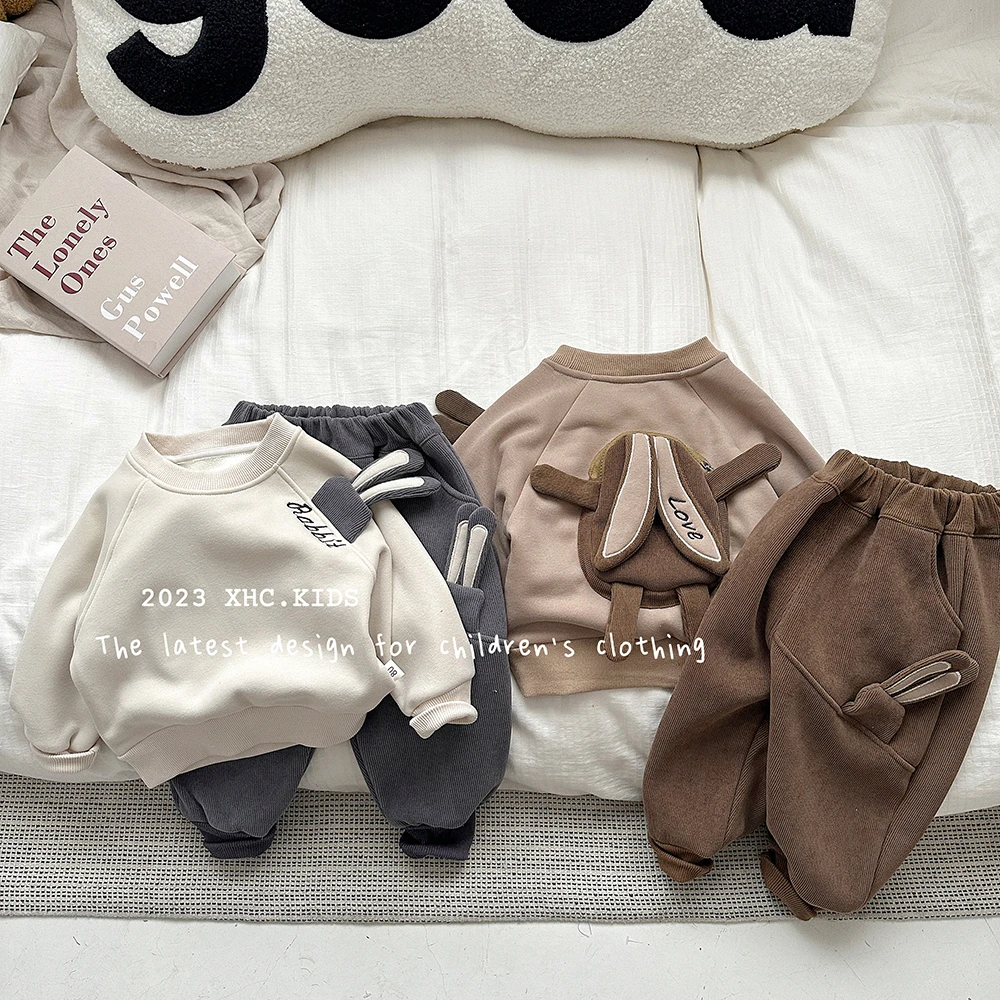 【小扬哥推荐】秋冬新潮童卡通洋气百搭时尚加绒套装兔子大口袋套