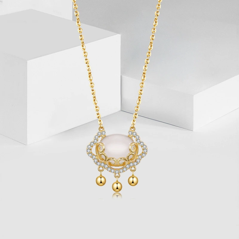 钛钢项链 平安锁祥云锁祥云如意气质吊坠轻奢时尚铃铛轻奢祥云锁