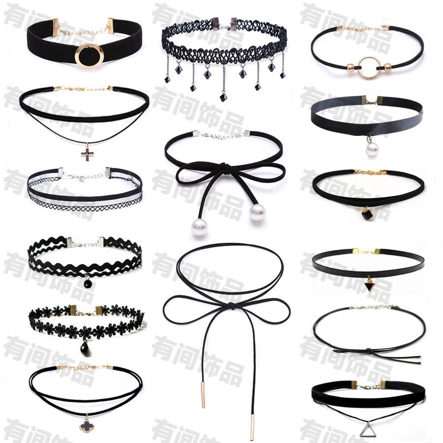 合金布艺项链 i脖子饰品颈链蕾丝项圈简约百搭项链女锁骨链choker