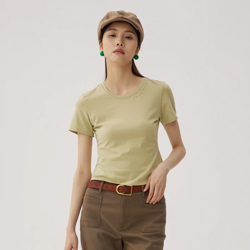 谜底短款T恤短袖女秋季新品极简风百搭圆领紧身上衣243MT1196