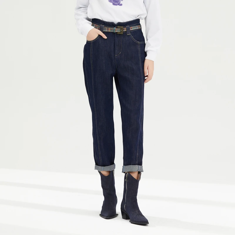 谜底高腰丹宁牛仔裤女2023秋新款时尚百搭萝卜裤九分裤239MK7330