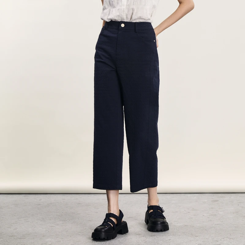 谜底休闲萝卜裤女夏款通勤风百搭宽松棉弹九分裤242MK0647