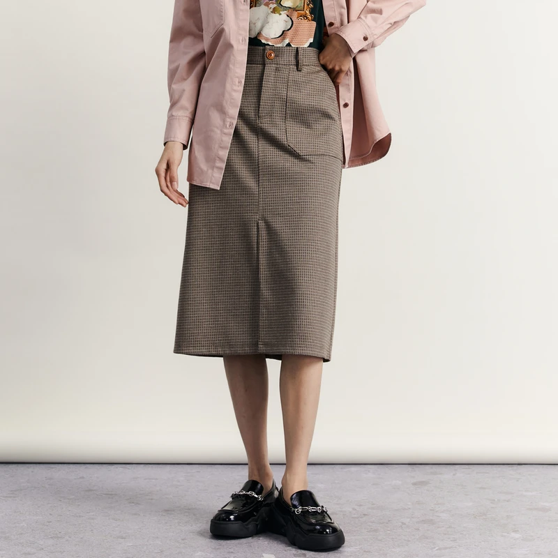 谜底半身裙秋季新款通勤百搭修身前开叉中长裙半裙233MB0957