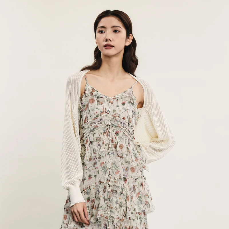 谜底针织开衫长袖女2024夏季新品复古优雅提花披肩上衣242MZ0876