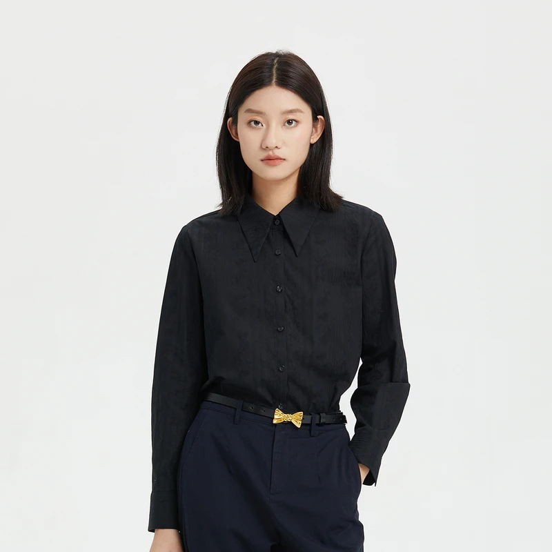 谜底通勤衬衫长袖女2023秋季新款简约暗纹提花纯棉衬衣239MC7116