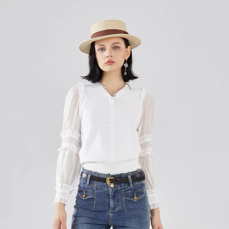 谜底拼接套头针织衫女秋款小香风短款修身百搭毛衫233MZ1282