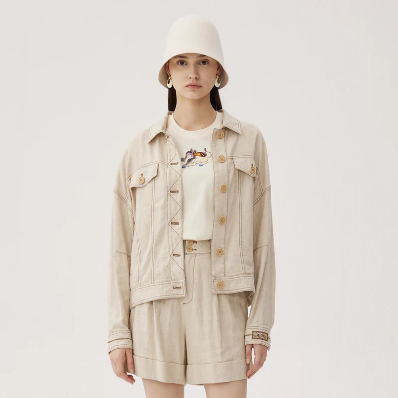 谜底外套女士秋季新品复古文艺风棉麻宽松外套长袖243MW1076