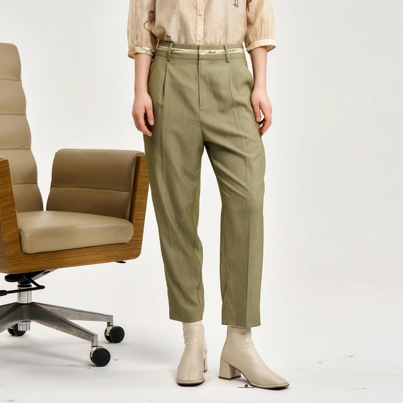 谜底休闲裤女秋款通勤风西裤极简休闲九分裤烟管裤243MK1175