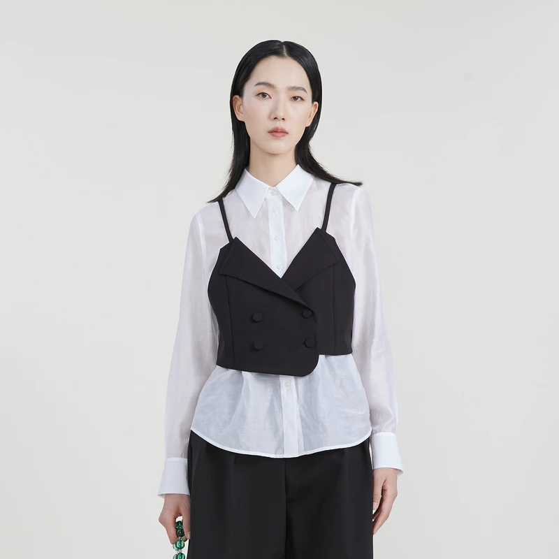 谜底莱赛尔衬衫女春新款小众设计胸衣式上衣衬衣女231MC0126