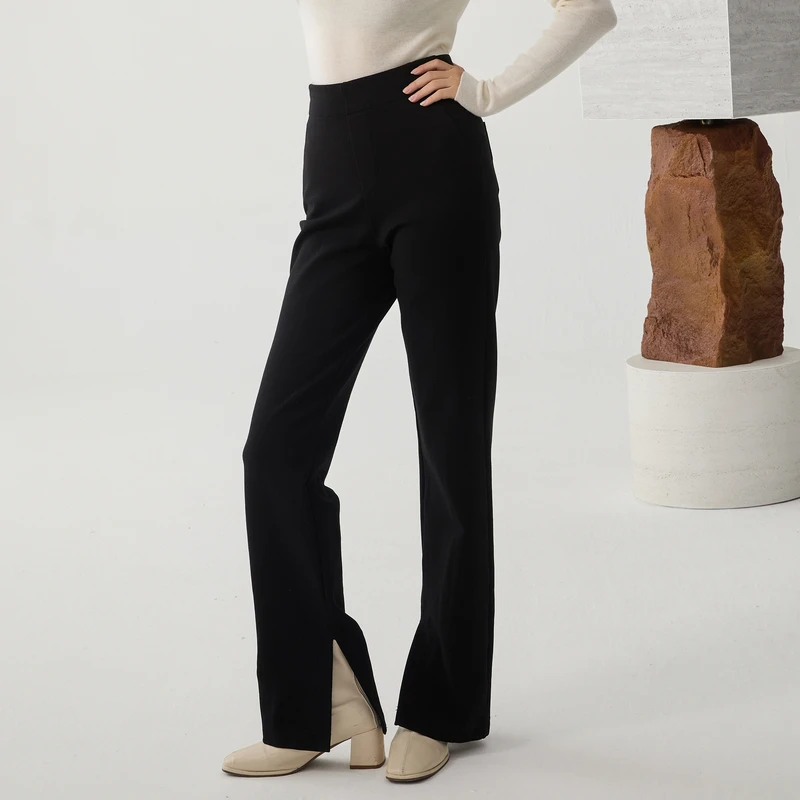 谜底磨毛喇叭裤长裤女冬季新品百搭修身开叉微喇裤244MK1684