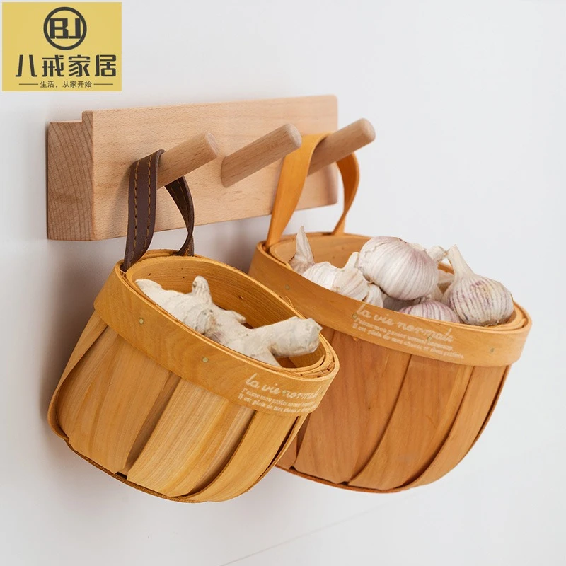 姜蒜收纳筐挂式编织篮生姜大蒜小挂篮装放蒜头小篮子厨房葱姜蒜盒