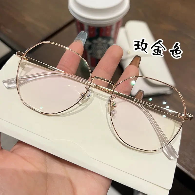 韩系显白奶茶色眼镜框女可配近视眼镜素颜文艺小圆框近视眼镜镜框