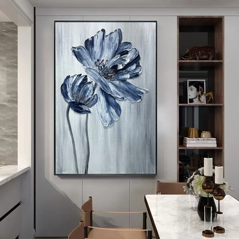 格桑花-纯手绘肌理花卉现代立体油画简约风景单幅商场竖款方形