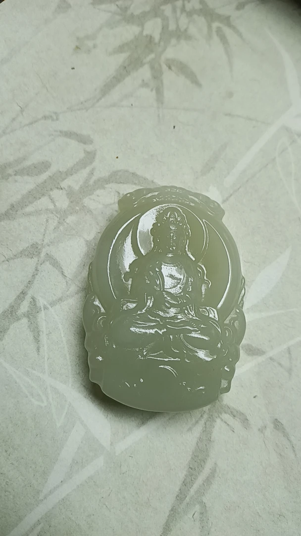 和田玉青海料清水观音双面雕刻
