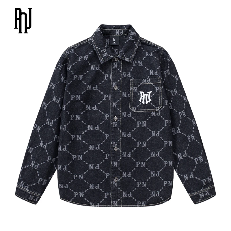 PNJ美国潮牌牛仔衬衫长袖男女衬衫时尚满印复古