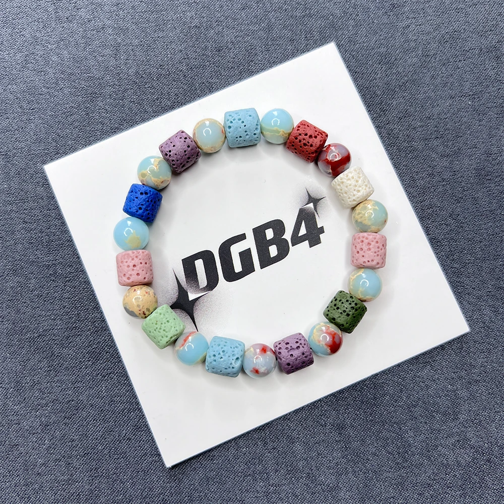 铁手链 DGB4正品彩色火山石天然石拼接手串男女个性小众ins风配饰
