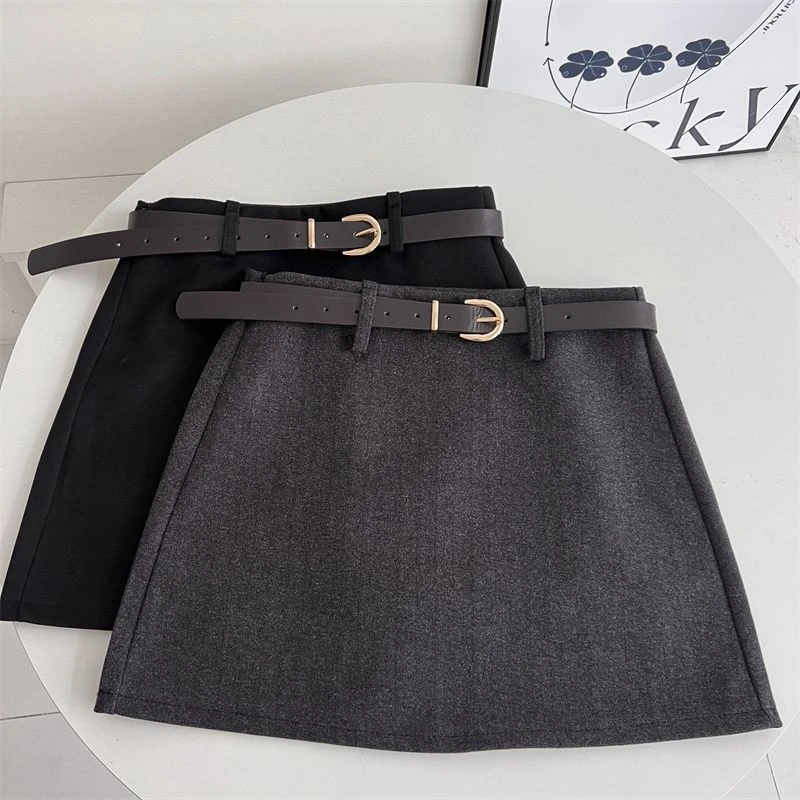 百搭磨毛高腰显瘦2025秋冬毛呢气质短裙小个子半身裙防走光A字裙