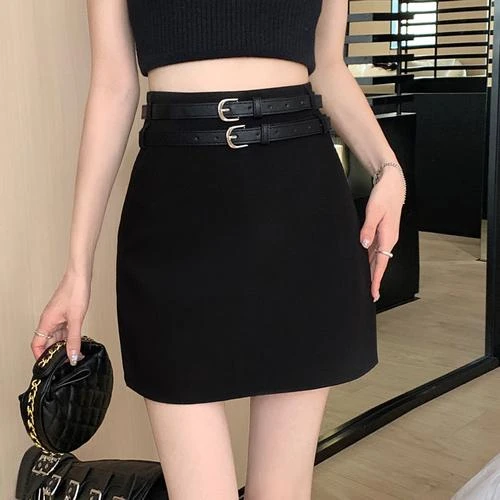 西装短裙半身裙女夏双腰带新款包臀裙一步裙高腰A字裙辣妹裙子潮.