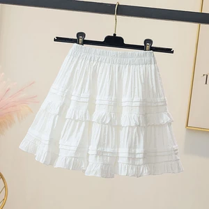 设计感百褶蛋糕白色半身裙女2025夏季新款显瘦高腰小个a字短裙子.