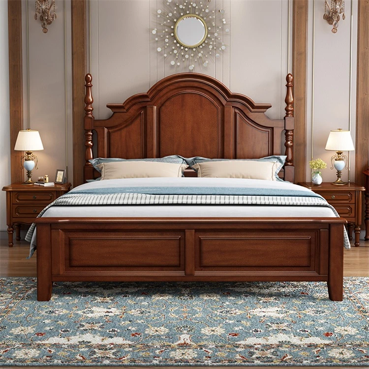 美式桃花芯木实木床1米8复古双人主卧婚床1米5高箱储物套房家用