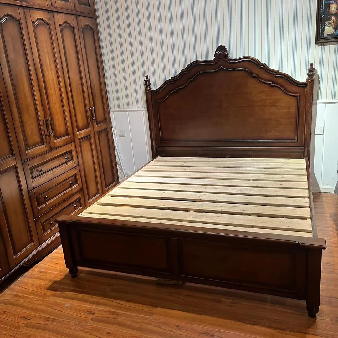 美式实木大床古典雕花高档主卧1米8双人床经典储物高箱床轻奢欧式