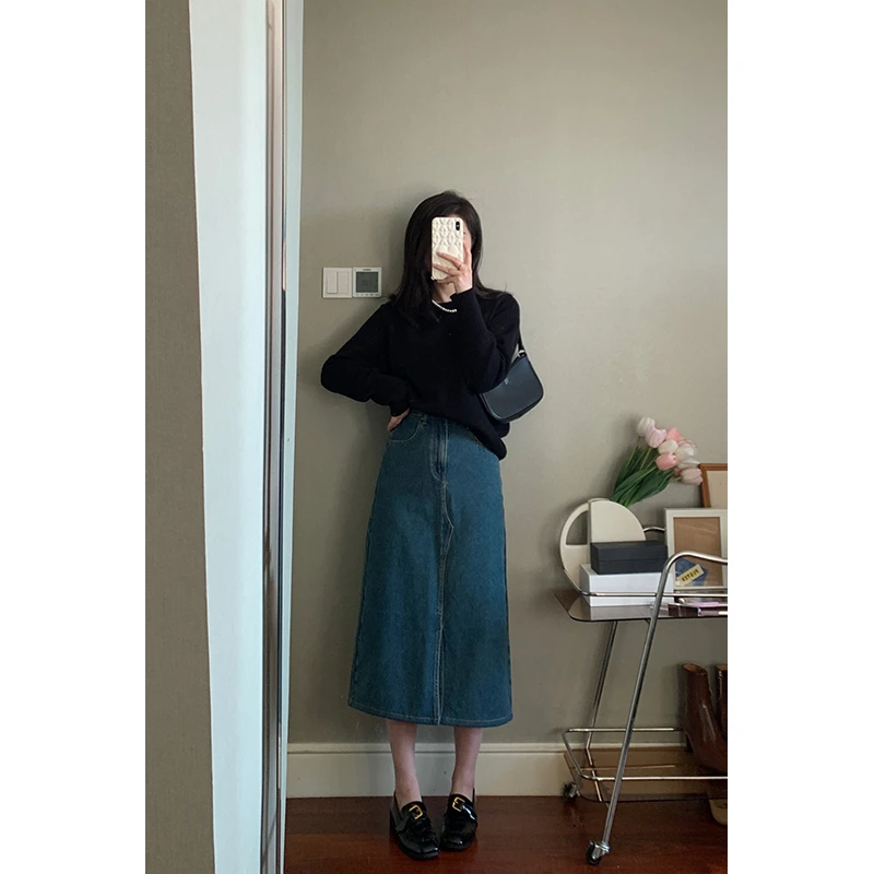 花总吖【南风岛】早春新款百搭显瘦牛仔半身裙中长款RZ341907