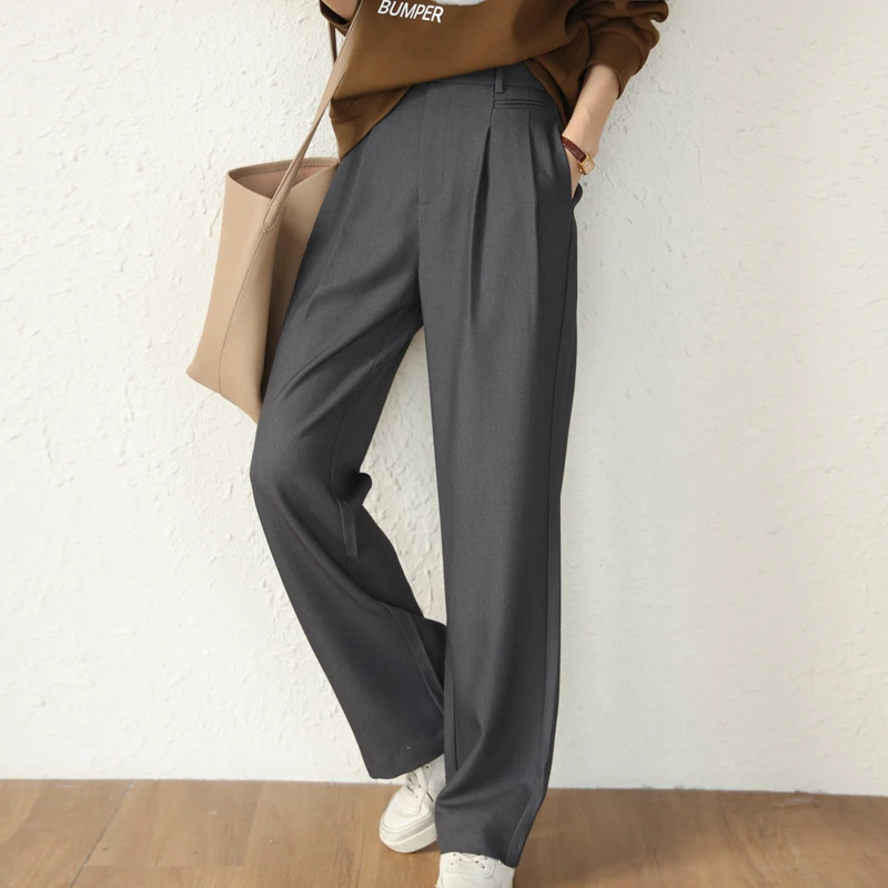 免烫垂感藏肉显瘦高腰直筒阔腿裤女纯色通勤西装裤外穿休闲百搭